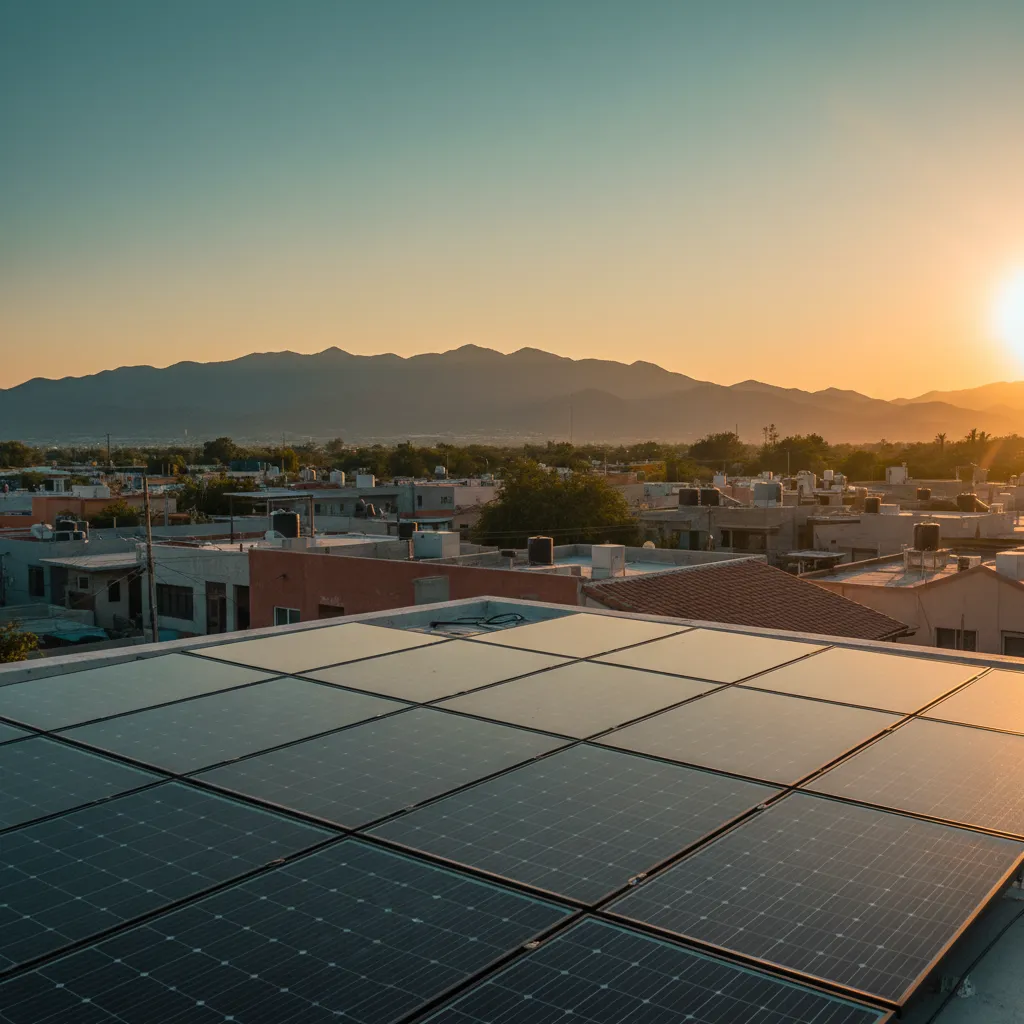Paneles solares en azotea de Ciudad Juárez